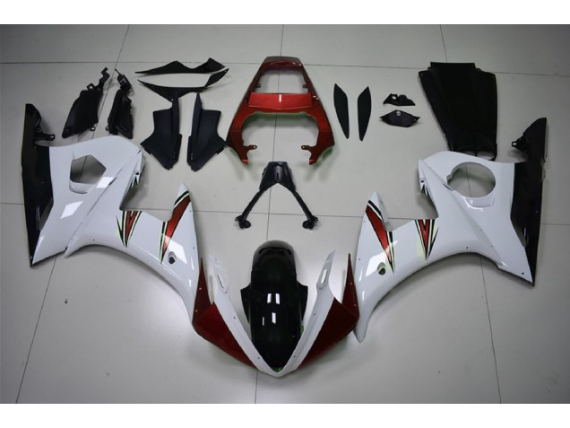 Acentos En Blanco Brillante & Rojo 03-04 Yamaha R6 Carenado Acentos En Blanco Brillante & Rojo 03-04 Yamaha R6 Carenado
