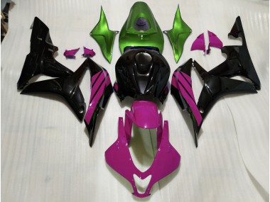 Acentos En Negro Brillante Rosa & Verde 07-08 Honda CBR600RR Carenado