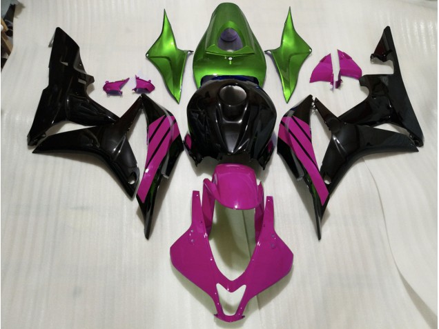 Acentos En Negro Brillante Rosa & Verde 07-08 Honda CBR600RR Carenado Acentos En Negro Brillante Rosa & Verde 07-08 Honda CBR600RR Carenado