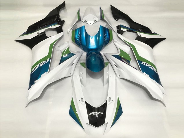 Azul Claro & Blanco Brillante 17-21 Yamaha R6 Carenado Azul Claro & Blanco Brillante 17-21 Yamaha R6 Carenado