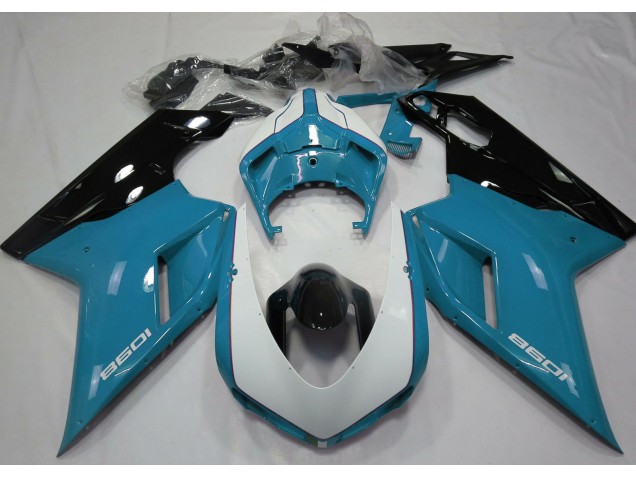 Azul Claro Brillante & Blanco 07-14 Ducati 848 1098 1198 Carenado Azul Claro Brillante & Blanco 07-14 Ducati 848 1098 1198 Carenado