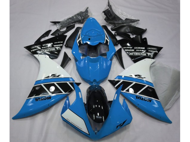 Azul Claro Brillante Blanco & Negro 12-14 Yamaha R1 Carenado Azul Claro Brillante Blanco & Negro 12-14 Yamaha R1 Carenado