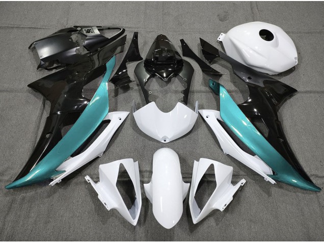Azul Claro Personalizado En Blanco & Negro 08-16 Yamaha R6 Carenado Azul Claro Personalizado En Blanco & Negro 08-16 Yamaha R6 Carenado