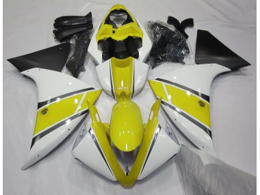 Blanco Brillante & Amarillo 09-11 Yamaha R1 Carenado