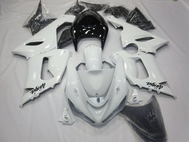 Blanco Brillante Con Cola Negra 05-06 Kawasaki ZX6R Carenado Blanco Brillante Con Cola Negra 05-06 Kawasaki ZX6R Carenado