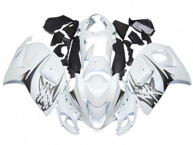 Blanco Brillante Con Logotipos De Estilo Plateado 08-20 Suzuki GSXR 1300 Carenado Blanco Brillante Con Logotipos De Estilo Plateado 08-20 Suzuki GSXR 1300 Carenado