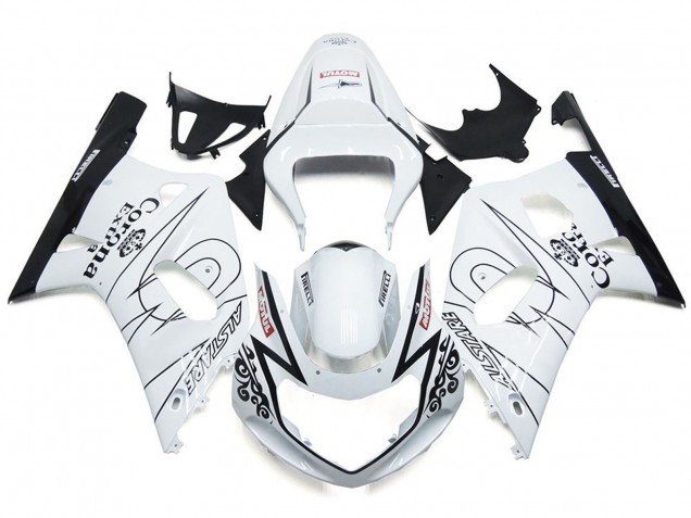 Blanco Brillante Corona & Negro 01-03 Suzuki GSXR 600-750 Carenado Blanco Brillante Corona & Negro 01-03 Suzuki GSXR 600-750 Carenado