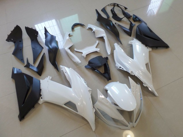 Blanco Brillante Negro 13-18 Kawasaki ZX6R Carenado Blanco Brillante Negro 13-18 Kawasaki ZX6R Carenado