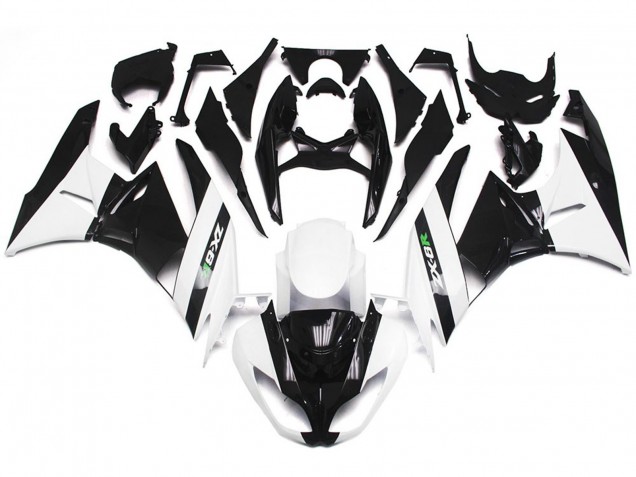 Blanco Brillante & Negro Pulido 09-12 Kawasaki ZX6R Carenado Blanco Brillante & Negro Pulido 09-12 Kawasaki ZX6R Carenado