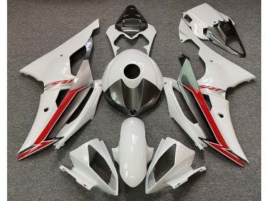 Blanco Brillo Plata & Rojo 08-16 Yamaha R6 Carenado