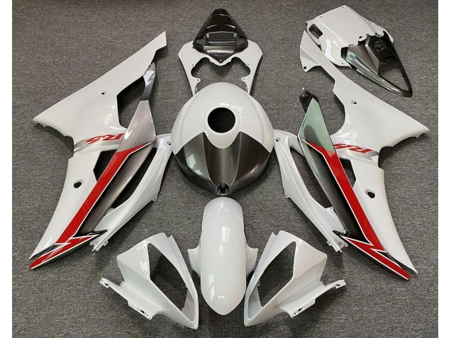 Blanco Brillo Plata & Rojo 08-16 Yamaha R6 Carenado Blanco Brillo Plata & Rojo 08-16 Yamaha R6 Carenado