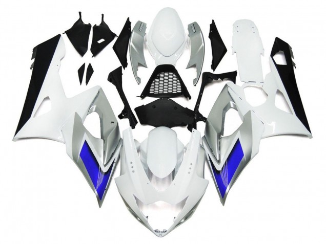 Estilo Blanco Brillante Con Toques Plateados & Azul 05-06 Suzuki GSXR 1000 Carenado Estilo Blanco Brillante Con Toques Plateados & Azul 05-06 Suzuki GSXR 1000 Carenado