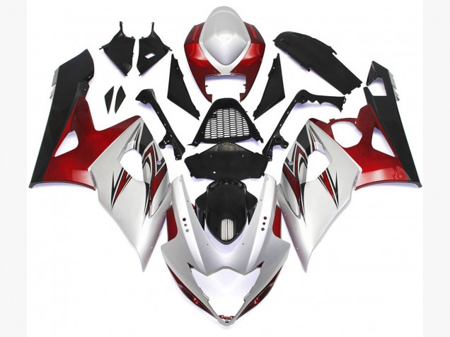 Estilo Blanco Brillante Con Toques Plateados & Bronce 05-06 Suzuki GSXR 1000 Carenado Estilo Blanco Brillante Con Toques Plateados & Bronce 05-06 Suzuki GSXR 1000 Carenado