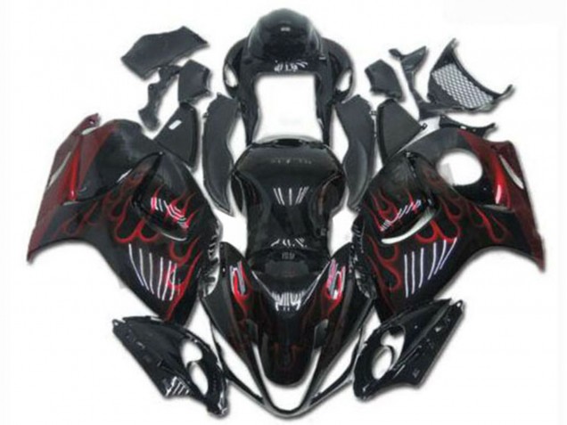 Carenados Moto Suzuki GSXR 1300 Hayabusa 2008-2020 - Negro Brillante Rojo Llama