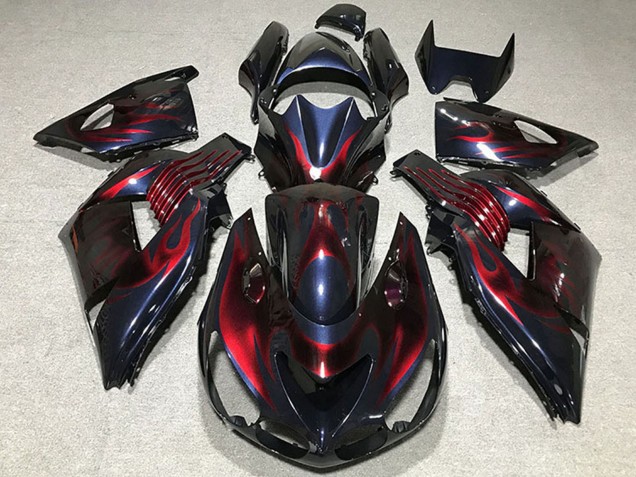 Carenados Moto Kawasaki ZX14R 2006-2011 - Camaleón Azul Negro Rojo Llama