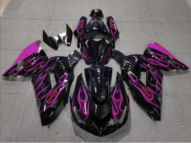 Carenado Moto Kawasaki ZX14R 2006-2011 - Negro Brillante Púrpura Llama