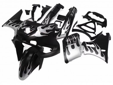 Carenados Moto Kawasaki ZZR400 1993-2007 - Negro Brillante Plata Llama