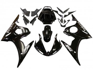 Carenados Moto Yamaha YZF R6 2003-2004 - Negro Brillante Blanco Calcomanías