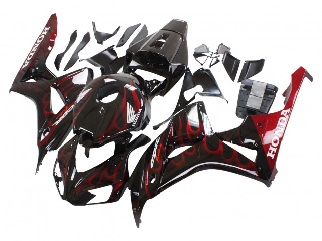 Carenado Moto Honda CBR1000RR 2006-2007 - Negro Brillante Rojo Llama