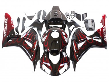 Carenado Moto Honda CBR1000RR 2006-2007 - Negro Brillante Rojo Llama