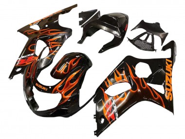 Carenados Moto Suzuki GSXR1000 2000-2002 - Negro Brillante Naranja Llama