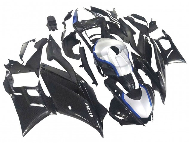 Carenados Moto Yamaha YZF R3/R25 2022-2024 - Negro FibraCarbono Estilo Plata Azul