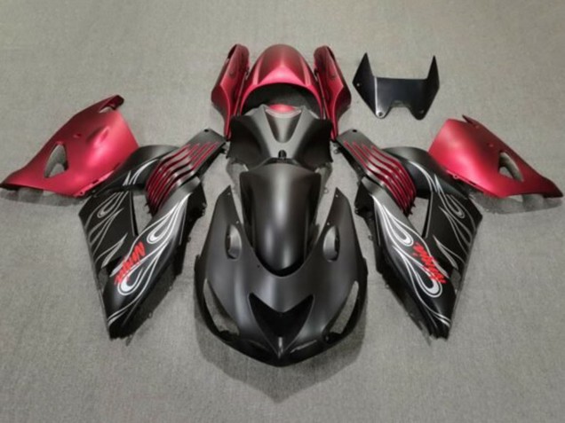 Carenados Moto Kawasaki ZX14R ZZR1400 2006-2011 - Negro Mate Rojo Plata Llama