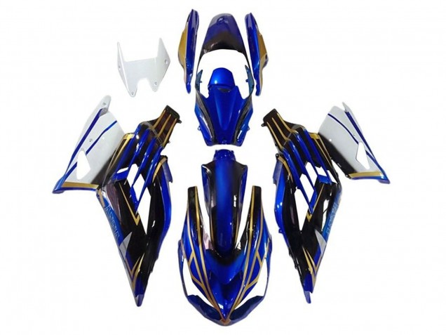 Carenados Moto Kawasaki ZX14R ZZR1400 2012-2024 - Blanco Oro Azul Negro Raya