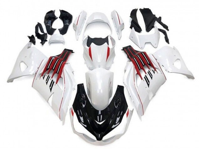 Carenados Moto Kawasaki ZX14R ZZR1400 2012-2024 - Blanco Negro Rojo Raya