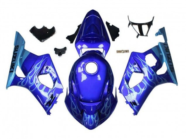 Carenados Moto Suzuki GSXR 1000 2003-2004 - Azul Azul Claro Blanco Llama