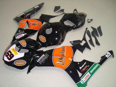 Carenados Moto Honda CBR1000RR 2006-2007 - Negro Brillante Naranja Verde Hm Plant Carrera 69