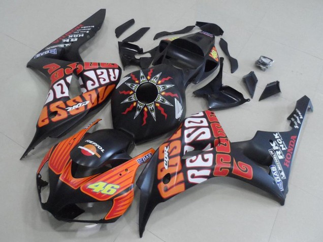 Carenados Moto Honda CBR1000RR 2006-2007 - Negro Mate Naranja Rossi 46