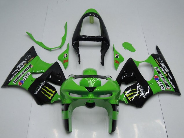 Carenados Moto Kawasaki ZX6R 1998-1999 - Verde Negro Brillante Amarillo Elf Bridgestone Monstruo