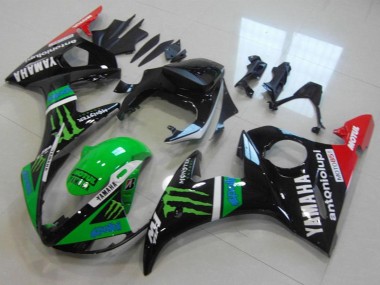 Carenados Moto Yamaha YZF R6 2003-2004 - Negro Brillante Rojo Verde Monstruo Motul