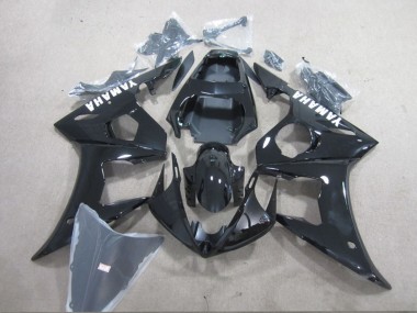 Carenado Moto Yamaha YZF R6 2003-2004 - Negro Brillante Blanco Calcomanías