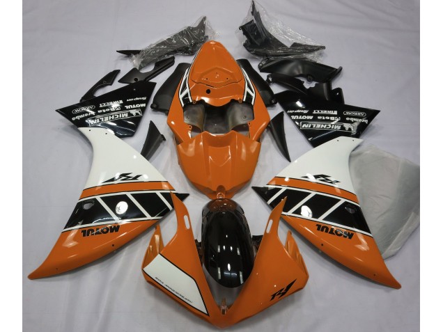 Naranja Brillante Blanco & Negro 12-14 Yamaha R1 Carenado Naranja Brillante Blanco & Negro 12-14 Yamaha R1 Carenado