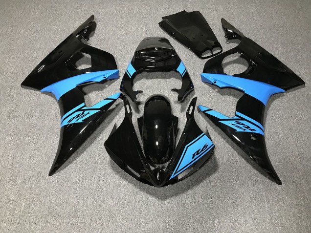 Negro Brillante & Azul Claro 03-04 Yamaha R6 Carenado Negro Brillante & Azul Claro 03-04 Yamaha R6 Carenado