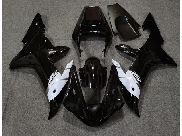 Negro Brillante Blanco & Plateado 02-03 Yamaha R1 Carenado Negro Brillante Blanco & Plateado 02-03 Yamaha R1 Carenado
