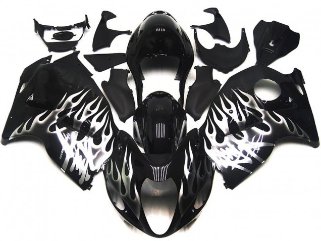 Negro Brillante Con Plata Llama 97-07 Suzuki GSXR 1300 Carenado Negro Brillante Con Plata Llama 97-07 Suzuki GSXR 1300 Carenado