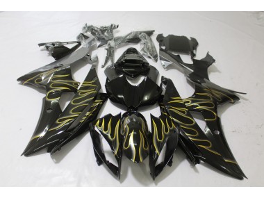 Negro Brillante & Llama 08-16 Yamaha R6 Carenado
