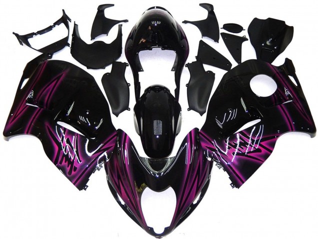 Negro Brillante Personalizado Con Rosa 97-07 Suzuki GSXR 1300 Carenado Negro Brillante Personalizado Con Rosa 97-07 Suzuki GSXR 1300 Carenado