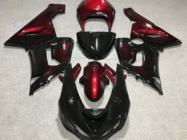 Negro Brillante & Rojo Intenso 05-06 Kawasaki ZX6R Carenado