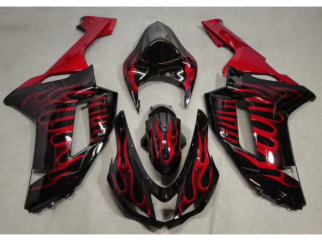 Negro Brillante & Rojo Llama 07-08 Kawasaki ZX6R Carenado Negro Brillante & Rojo Llama 07-08 Kawasaki ZX6R Carenado