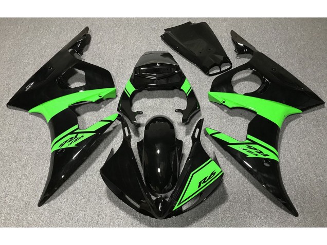 Negro Brillante & Verde 03-04 Yamaha R6 Carenado Negro Brillante & Verde 03-04 Yamaha R6 Carenado