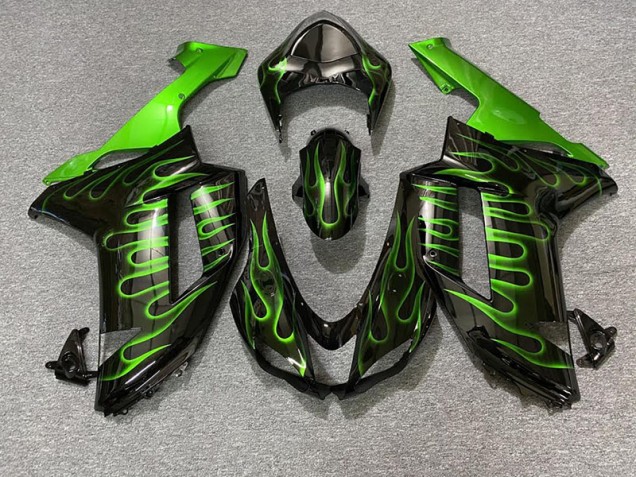 Negro Brillante & Verde Llama 07-08 Kawasaki ZX6R Carenado Negro Brillante & Verde Llama 07-08 Kawasaki ZX6R Carenado