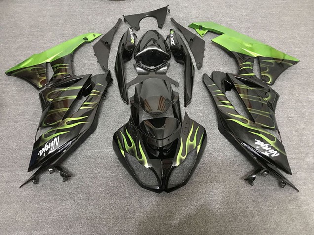 Negro Brillante & Verde Llama 09-12 Kawasaki ZX6R Carenado Negro Brillante & Verde Llama 09-12 Kawasaki ZX6R Carenado