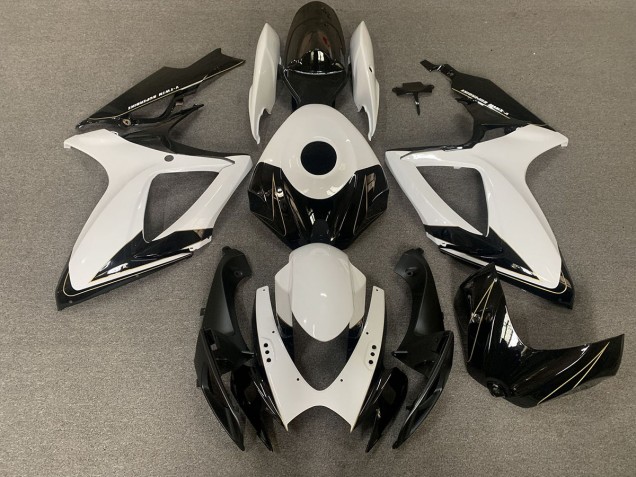 Negro Mate & Blanco Brillante 06-07 Suzuki GSXR 600-750 Carenado Negro Mate & Blanco Brillante 06-07 Suzuki GSXR 600-750 Carenado
