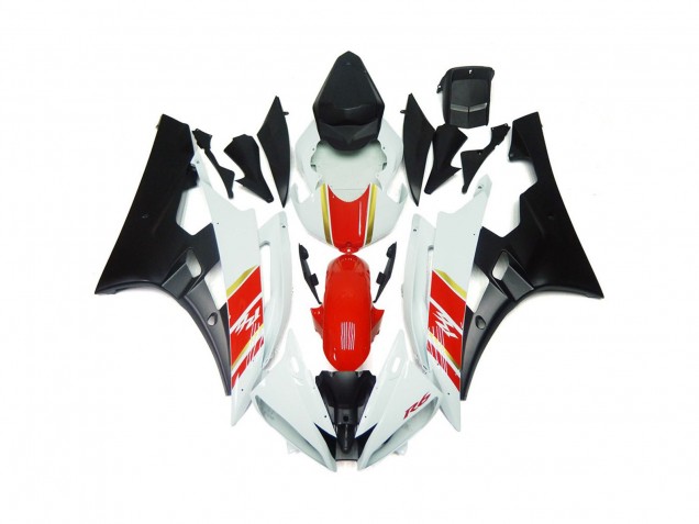 Negro Mate Personalizado & Rojo Con Blanco 06-07 Yamaha R6 Carenado Negro Mate Personalizado & Rojo Con Blanco 06-07 Yamaha R6 Carenado