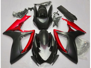 Negro Mate & Rojo 06-07 Suzuki GSXR 600-750 Carenado