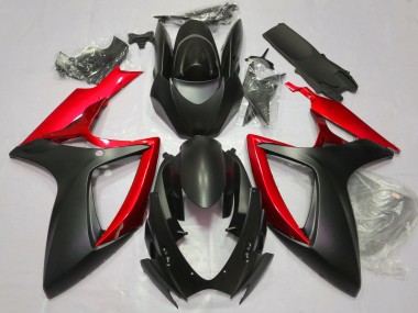 Negro Mate & Rojo 06-07 Suzuki GSXR 600-750 Carenado